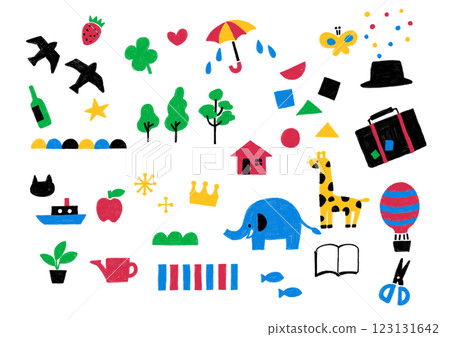 Scandinavian style children's illustration set drawn with colored pencils Scandinavian style children's illustration set drawn with colored pencils 123131642