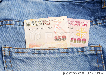 Bermudian dollar in the pocket of blue jeans 123131937