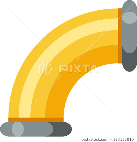 Yellow 90 degree curve pipe fitting connecting two water pipes, plumbing and water infrastructure concept, vector illustration in flat design style Yellow 90 degree curve pipe fitting connecting two water pipes, plumbing and water infrastructure concept, vector illustration in flat design style 123132010