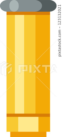 Simple flat vector illustration of a gold cylindrical object with a grey cap, potentially representing a cosmetic product like lipstick or mascara, or a battery cell, isolated on a white background 123132021