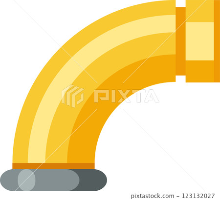 Shiny curved yellow pipe section connecting various industrial infrastructures, illustrating plumbing, gas, and water supply systems within utility networks and engineering applications 123132027