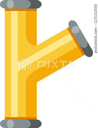 Yellow PVC pipe fitting forming a Y shape is used for plumbing and is connecting three pipes, making it suitable for various plumbing and drainage applications 123132030