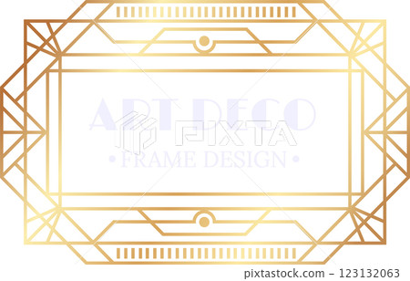 Golden art deco frame design featuring geometric shapes, creating an elegant and vintage inspired border, perfect for adding a touch of sophistication to any project 123132063