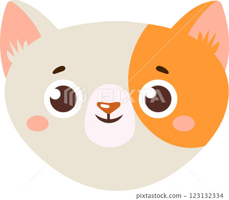Cute cartoon cat face featuring a playful design with a distinctive orange patch over one eye. The illustration showcases large expressive eyes and a friendly smile, perfect for children s themes Cute cartoon cat face featuring a playful design with a distinctive orange patch over one eye. The illustration showcases large expressive eyes and a friendly smile, perfect for children s themes 123132334