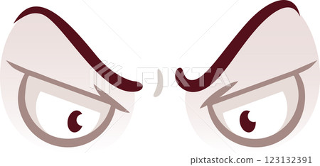 Cartoon eyes expressing anger and suspicion, glancing sideways with raised eyebrows, reflecting a strong sense of disapproval and deep skepticism in a humorous, exaggerated style 123132391