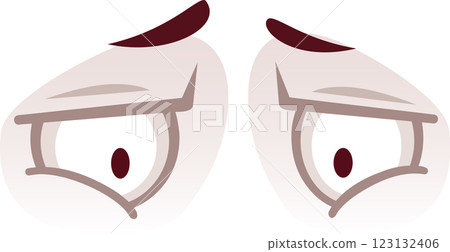 Cartoon illustration featuring a pair of suspicious eyes glancing sideways, expressing disapproval and distrust while conveying a sense of concern and worry 123132406