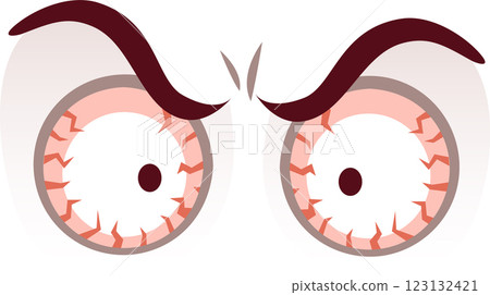 Cartoon drawing of bloodshot eyes expressing anger and stress, featuring furrowed brows and red irises, conveying intense emotion and potential health issues Cartoon drawing of bloodshot eyes expressing anger and stress, featuring furrowed brows and red irises, conveying intense emotion and potential health issues 123132421