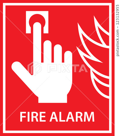 Fire alarm, Hand activate emergency Fire alarm, Push button fire alarm sign, Safety warning icon, Fire action symbol Fire alarm, Hand activate emergency Fire alarm, Push button fire alarm sign, Safety warning icon, Fire action symbol 123132955