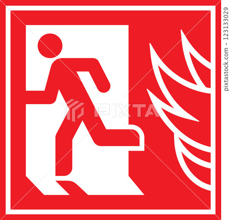 Running man and exit door sign. Emergency exit. Escape help evacuation icon. Firealarm concept 123133029