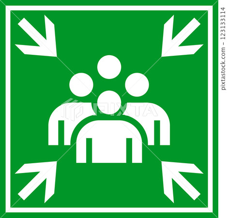 Emergency evacuation assembly point sign. Assembly point icon. Evacuation plan. Emergency evacuation assembly point sign. Assembly point icon. Evacuation plan. 123133114