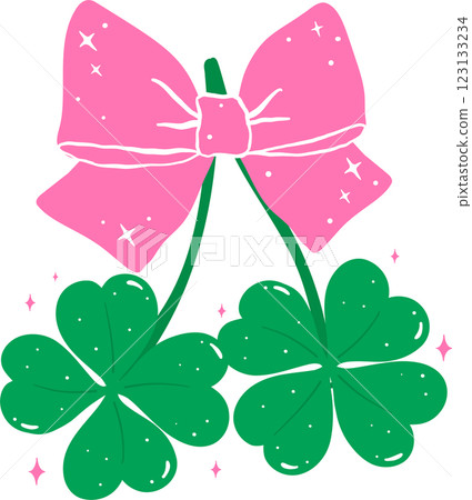 Coquette St Patrick 4 Leaf Clover with Pink Bow Flat Design Coquette St Patrick 4 Leaf Clover with Pink Bow Flat Design 123133234