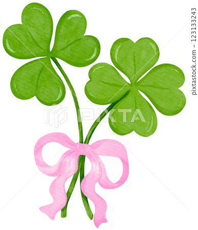 Coquette Four Leaf Clover with Ribbon Bow St Patrick Watercolor Coquette Four Leaf Clover with Ribbon Bow St Patrick Watercolor 123133243