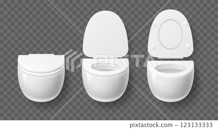Ceramic indoor and outdoor toilet bowl. Realistic isolated on transparent background elements. Lavatory bathroom ceramic bowls with open and closed lid. Cloakroom or restroom vector concept 123133333