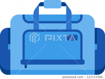Light blue and dark blue travel bag featuring sturdy handles and convenient side pockets, symbolizing vacations, tourism, travel adventures, and leisurely getaways 123133368