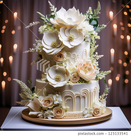 Elegant Floral Cake with Intricate Decorations 123133541