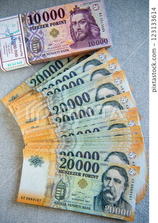 Mixed denomination forint currency notes in Hungary. Mixed denomination forint currency notes in Hungary. 123133614