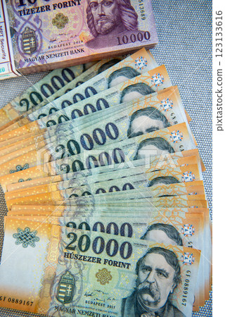 Mixed denomination forint currency notes in Hungary. Mixed denomination forint currency notes in Hungary. 123133616