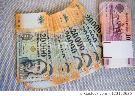 Mixed denomination forint currency notes in Hungary. Mixed denomination forint currency notes in Hungary. 123133620