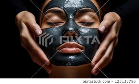 skilled cosmetologist with gentle hands is applying a luxurious face mask 123133786