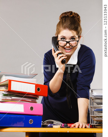 Happy secretary business woman in office 123133943