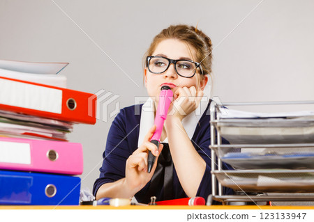 Sleepy business woman in office working Sleepy business woman in office working 123133947