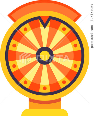 Fortune wheel spinning with blank orange banner on top, offering many chances to win a prize, ideal for lottery, raffles, contests and giveaways 123134065