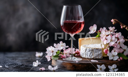 Elegant Wine and Cheese Pairing with Spring Blossoms Elegant Wine and Cheese Pairing with Spring Blossoms 123134365