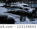 Kanazawa Oyama Shrine Winter Snow-covered walkway through the shrine gardens 123134643