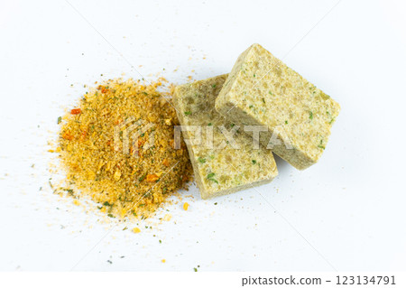 Umami Flavor Bouillon Cubes. MSG-Enhanced Seasoning Cubes 123134791