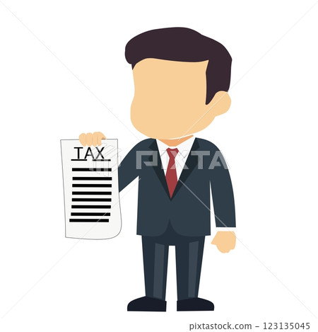 Businessman in a suit holding a tax document. A professional vector illustration, great for finance, accounting, tax filing, and corporate-related concepts 123135045