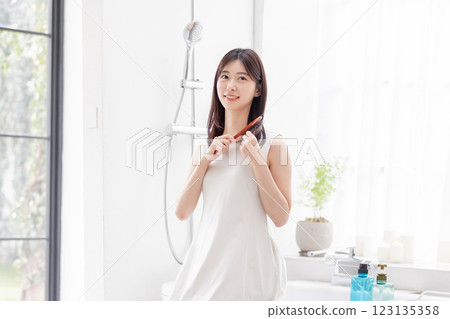 美女，美女，中年婦女，微笑，發套，頭髮 123135358