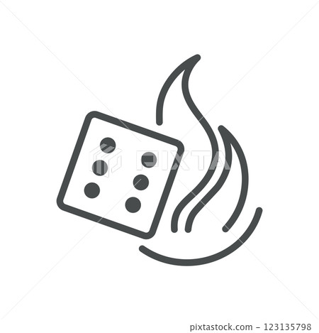 Burning Dice Icon. Thin Line Illustration of Flaming Die Symbolizing Risk, Gambling, and High Stakes. Isolated Vector Sign. 123135798