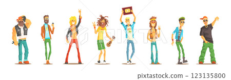 Man of Different Subculture in Casual Clothing Stand Vector Set Man of Different Subculture in Casual Clothing Stand Vector Set 123135800