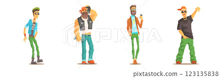 Man of Different Subculture in Casual Clothing Stand Vector Set 123135838