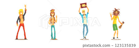Man of Different Subculture in Casual Clothing Stand Vector Set 123135839