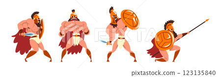 Man Gladiator as Roman Warrior Character in Armor with Shield Vector Set 123135840