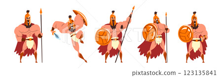 Man Gladiator as Roman Warrior Character in Armor with Shield Vector Set 123135841