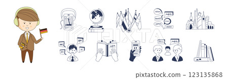 Foreign Language Learning and Speaking Doodle Icon and Element Vector Set 123135868