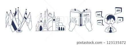 Foreign Language Learning and Speaking Doodle Icon and Element Vector Set 123135872