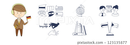 Foreign Language Learning and Speaking Doodle Icon and Element Vector Set Foreign Language Learning and Speaking Doodle Icon and Element Vector Set 123135877