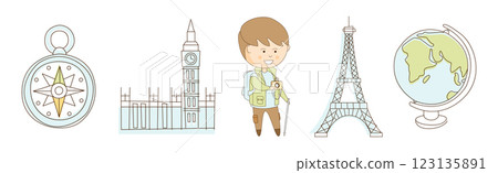 Flat Line Travel Icon and Object Vector Set Flat Line Travel Icon and Object Vector Set 123135891