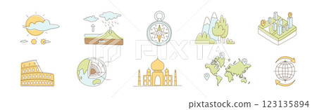 Flat Line Travel Icon and Object Vector Set Flat Line Travel Icon and Object Vector Set 123135894
