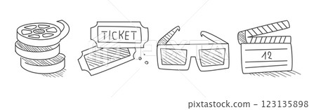 Movie and Cinema Line Object and Item Vector Set Movie and Cinema Line Object and Item Vector Set 123135898