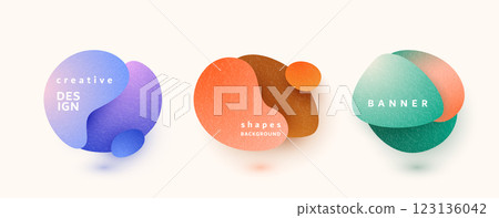 Abstract liquid shapes set vector background. Fluid graphic design in bright color. Isolated gradient wave figure in retro flat minimal style. Organic round forms with textured effect Abstract liquid shapes set vector background. Fluid graphic design in bright color. Isolated gradient wave figure in retro flat minimal style. Organic round forms with textured effect 123136042
