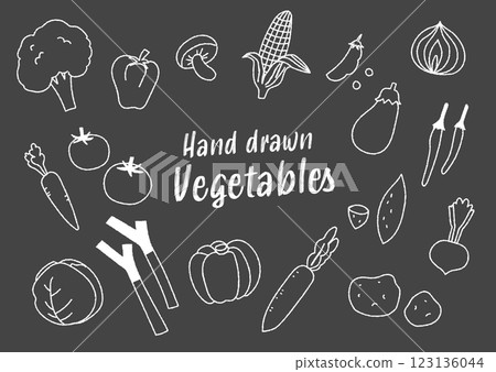 Hand-drawn vegetable vector illustration (blackboard, chalk) 123136044