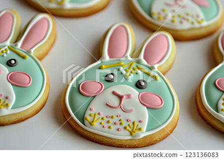 Easter fondant cookies in the shape of a bunny 123136083