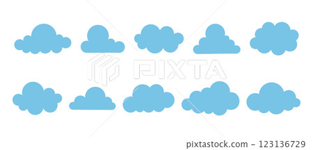 Set of blue clouds isolated on white background. 123136729