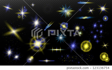 set of burst light flash glow with flare effect 123136754