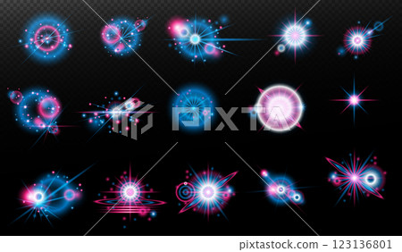 set of burst light flash glow with flare effect 123136801