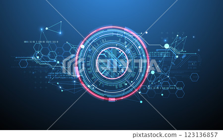 Abstraction on the theme of tech circles. Scientific and technological background. Blue gradient on the background. Abstraction on the theme of tech circles. Scientific and technological background. Blue gradient on the background. 123136857